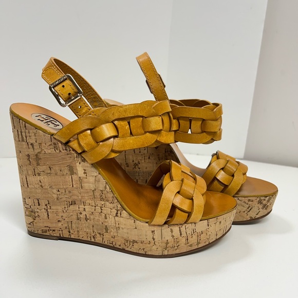 Tory Burch Shoes - Tory Burch Calyca Wedges Leather Heeled Sandals Size 9 Braided Heels